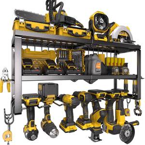 lot 7770 image: Spampur Power Tool Organizer for Tool Storage, Drill Holder Wall Mount with Screwdriver Organizer, Tool Holder for Garage Wall Organization, Heavy Duty Metal Tool Shelf with Battery Holder - Retail $39