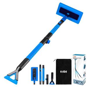 lot 44784 image: E-SDS 60 Snow Broom Ice Scraper Bendable Snow Remover for Cars with 12.2 Foam Head, Extendable Snow Brush for Car, Truck and SUV, Blue