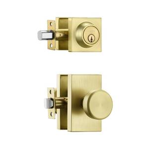 lot 44785 image: STARPY Gold Door Knob with Lock,Brushed Gold Exterior Door Knob with Deadbolt,Keyed Exterior Door Lock Set