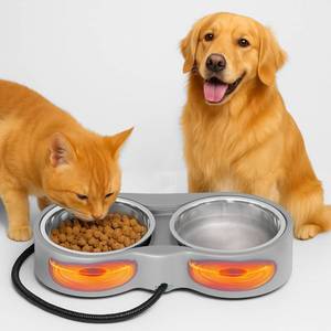 lot 44789 image: Pet Heated Bowl for Cat Dog, Freeze-Proof Warming Animal Food Feeder with Anti-Chew Cord,Waterproof & Thermostat Heating Bowls Removeable, (2 x 23 fl oz, Grey) - Retail $10