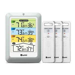 lot 44790 image: Indoor Outdoor Thermometer Wireless with 3 Sensors, 4.5 Inch Display with 330ft Range and Adjustable Backlight (Colorful) - Retail $27