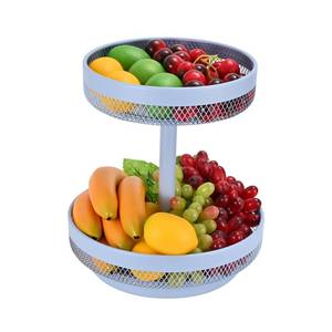 lot 44791 image: IBERG 2 Tier Fruit Basket - Detachable Mesh Fruit Bowl for Kitchen Countertop - Metal Basket Stand for Fruits,Vegetables, Bread & Snacks (Chambray Blue) - Retail $25
