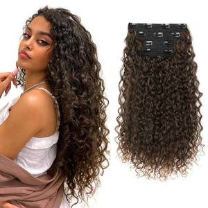 lot 44793 image: Clip in Hair Extensions, FLUFYMOOZ 4PC 100% Pure Protein Silk Hair Extensions Long Soft Natural Hairpiece 20 Inch Curly Hair Extension for Women (Dark Almond brown with copper) - Retail $25