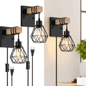 lot 44796 image: Lomoky Plug in Wall Sconces Set of Two, Vintage Wood Wall Lamps with Plug in Cord, Farmhouse Wall Light Fixture with 5.25FT OnOff Switch Cord, Indoor Sconces Lighting for Bedroom Living Room - Retail $33
