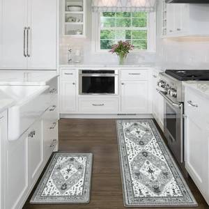 lot 50797 image: Collive Boho Anti Fatigue Kitchen Mats Sets 2 Piece Non Skid Kitchen Mats for Floor Cushioned Kitchen Rugs and Mats Waterproof Ergonomic Comfort Standing Mat Runner for Kitchen,Home,Office,Laundry - Retail $35
