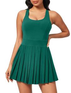 Heathyoga Tennis Dresses for Women with Shorts and Bra Athletic Dress for Women Workout Dress with Pockets for Golf Dark Green-XS - Retail: $38
