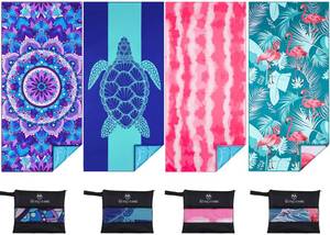 lot 50801 image: 4 Pack Microfiber Thin Lightweight Beach Towel Oversized 71x32 Extra Large Sand Free Towels for Travel Swim Pool Yoga Gym Camping for Adults Women Men Beach Essentials Accessories Vacation Gift - Retail $42