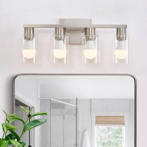 lot 50820 image: DIDUIO 4 Light Bathroom Vanity Light Brushed Nickel Vanity Lights for Bathroom Modern 4-Lights Wall Sconce with Clear Glass Shade for Bedroom Living Room - Retail $69