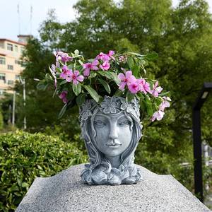 lot 58778 image: Romehaha Face Flower Pot Head Planter with Drainage Hole,Cute Resin Goddess Face Planters Pots Opend Eyes (Goddess Gray(Large)) - Retail $23