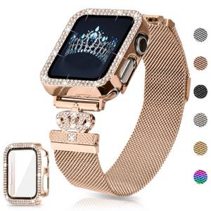 lot 58783 image: YouthRun Magnetic Band Compatible with Apple Watch 38mm 40mm 41mm 42mm 44mm 45mm 46mm Stainless Steel Metal Strap with Bling Case, Dressy Milanese Loop iWatch Bands for Women (40MM Rose Gold) - Retail $17