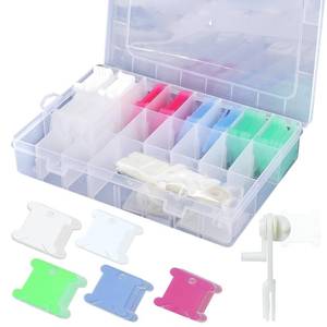 lot 58789 image: 100 Pcs Embroidery Floss Bobbins, Cross Stitch Thread Storage Set, Embroidery Floss Organizer with Bobbin Winder, Thread Organizer Box for DIY Craft Sewing Needlework Storage - Retail $9