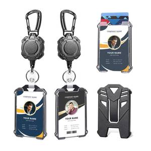 lot 58793 image: Badge Holder Retractable Clip Heavy Duty Carabiner Badge Reel Keychain with Id Cards Holder Cool Tactical ID Holder (2 Holders and 2 Badge Reels Black # 04) - Retail $8