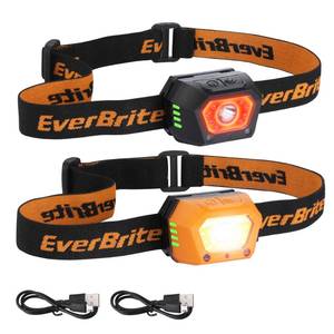 lot 58801 image: EverBrite 2-Pack Headlamp, Rechargeable LED Waterproof Headlight, USB Powered Head Lamp with Motion Sensor & Zoom, Ideal for Emergencies, Camping, and Outdoor Adventures - Retail $13