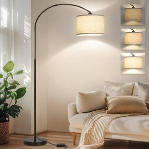 lot 61527 image: Dimmable Floor Lamp, Arc Floor Lamp with Dimmer, Black Standing Lamp with Adjustable Hanging Shade, Over Couch Tall Reading Light, Modern Pole Lamp for Living Room Bedroom, 9W LED Bulb Included - Retail $44