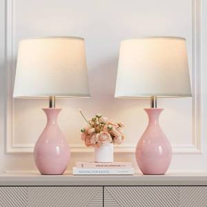 lot 61532 image: PARTPHONER Table Lamp Set of 2, Modern Ceramic Bedside Lamps for Night Stands, Classic Small Lamp Nightstand Lamp for Bedroom Living Room Desk End Table Rocker Swtich Pink - Retail $70