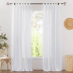 lot 61541 image: RYB HOME White Sheer Curtains for Living Room, Linen Textured Sheer Drapes Wall Panels Backdrop Filter Sunlight Glare for Bedroom Office Doorway, W 52 x L 96 inch, 2 Panels, White - Retail $23