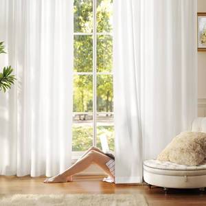 lot 61542 image: Anmao Non-See-Through Off White Privacy Semi Sheer Curtains for Living Room 80 Inch Length 2 Panels Set, Light Filtering That Let Light in Rod Pocket Window Drapes for Bedroom, 40W x 80L, Ivory White - Retail $27