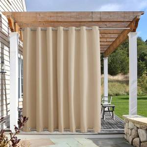 lot 61547 image: NICETOWN Waterproof Patio Outdoor Curtain and Drape, Extra Wide and Long W100 x L95, Thermal Insulated Top and Bottom Grommet Keep Sun & Rain Out Public Divider for Porch, Biscotti Beige, 1 Panel - Retail $41