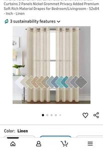 lot 61548 image: Linen Curtain Panels with Nickel Grommets 52x84 - Retail $29