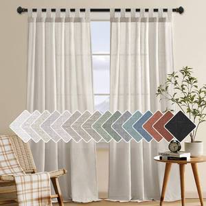 lot 61549 image: H.VERSAILTEX Natural Linen Curtains Linen Textured Semi Sheer Curtain Light Filtering Tab Top Window Treatments Panels Highly Durable Curtain Panels for Bedroom (2 Panels, 52 x 84, Pale Oak) - Retail $30