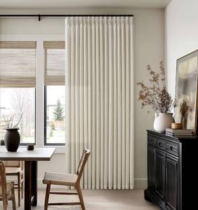 lot 61556 image: Beige Flax Linen Curtains 96 Inches Long for Living Room Dining 2 Panels Burlap Textured Pinch Pleated Drapes Hooks Farmhouse Neutral Light Filtering Semi Sheer Tan 96 Inch Curtain for Bedroom 50x96 - Retail $74