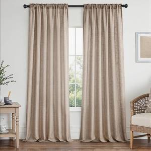 lot 61559 image: MIULEE Taupe Linen Curtains 90 Inch Length 2 Panels Set for Living Room Bedroom Tan Semi Sheer Light Filtering Farmhouse Rod Pocket Long Soft Thick Linen Textured Window Drapes W42XL90 - Retail $30