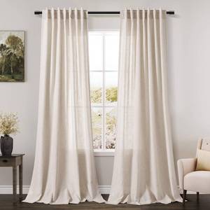 lot 61561 image: Beige Flax Linen Curtains 84 inches Long for Living Room 2 Panel Tan Burlap Textured Drapes Semi Sheer Privacy Khaki Window Curtain Country Rustic Farmhouse Canvas Cloth Curtain for Dinning Room - Retail $33