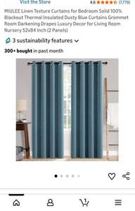 lot 61579 image: Linen Texture Blackout Curtains - Dusty Blue - Retail $35