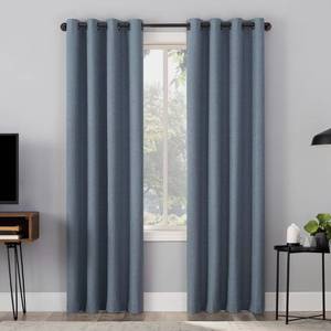 lot 61580 image: Sun Zero Channing Grid Texture Draft Shield Fleece Insulated Total Blackout Grommet Curtain Panel, 50 x 84, Blue - Retail $22