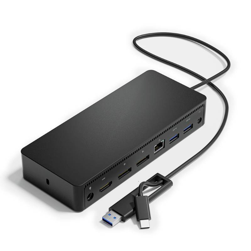 lot 26968 image: D6000 Universal Docking Station, USB 3.0 and USB C Single 5K or Triple 4K Display Docking Station with Two DisplayPort and HDMI for Windows and Mac (1HDMI, 2DP, 1Audio, 4USB3.0, 1USB C, 1Speaker Out) - Retail $170