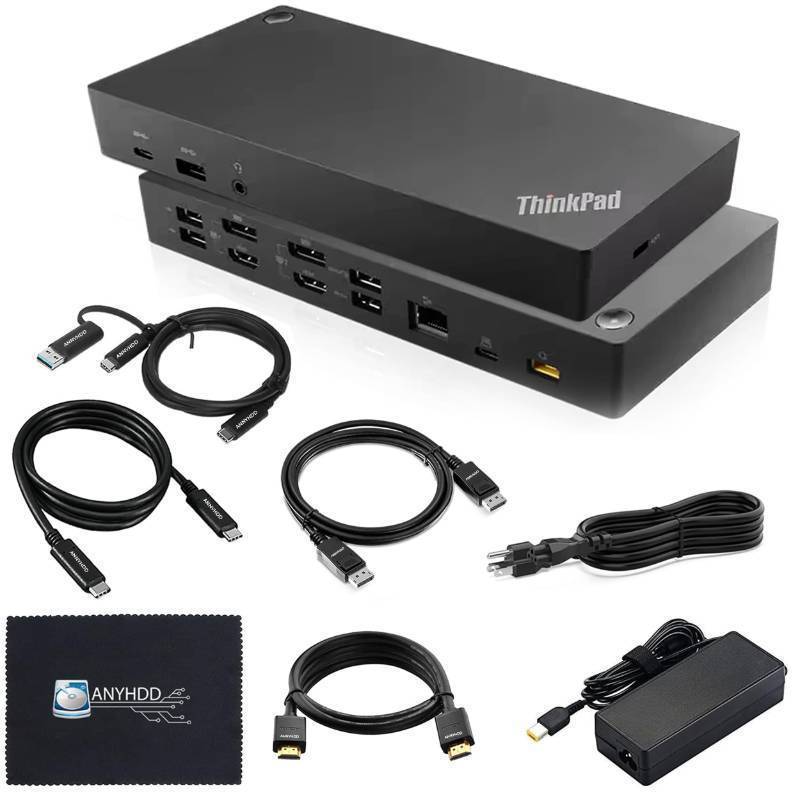 lot 26972 image: 40AF0135US Docking Station Dual Monitor Hybrid USB-C with USB-A - 1 Year Warranty, Thinkpad Dock w 135W Adapter, HDMI, DisplayPort, USB-C Cable, Cloth - Laptop Docking Station (Renewed) - Retail $190