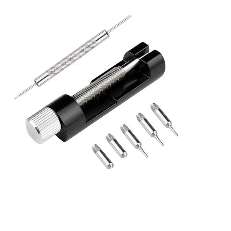 lot 41121 image: Watch Link Removal Kit, Tools to Adjust and Remove Bracelets Pin Remover for Sizing Strap Watch Band Adjustment Tool Kit with Extra Replacement (Black) - Retail $7