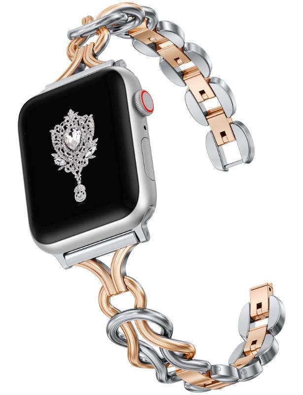 lot 41135 image: TOYOUTHS Celtic Bracelet Compatible with Apple Watch Bands 42414038mm Women, Dressy Chain Stainless Steel Metal Jewelry Link Strap for iWatch Series 11 10 9 8 7 6 5 4 SE 3 2 1, SilverRose Gold - Retail $24