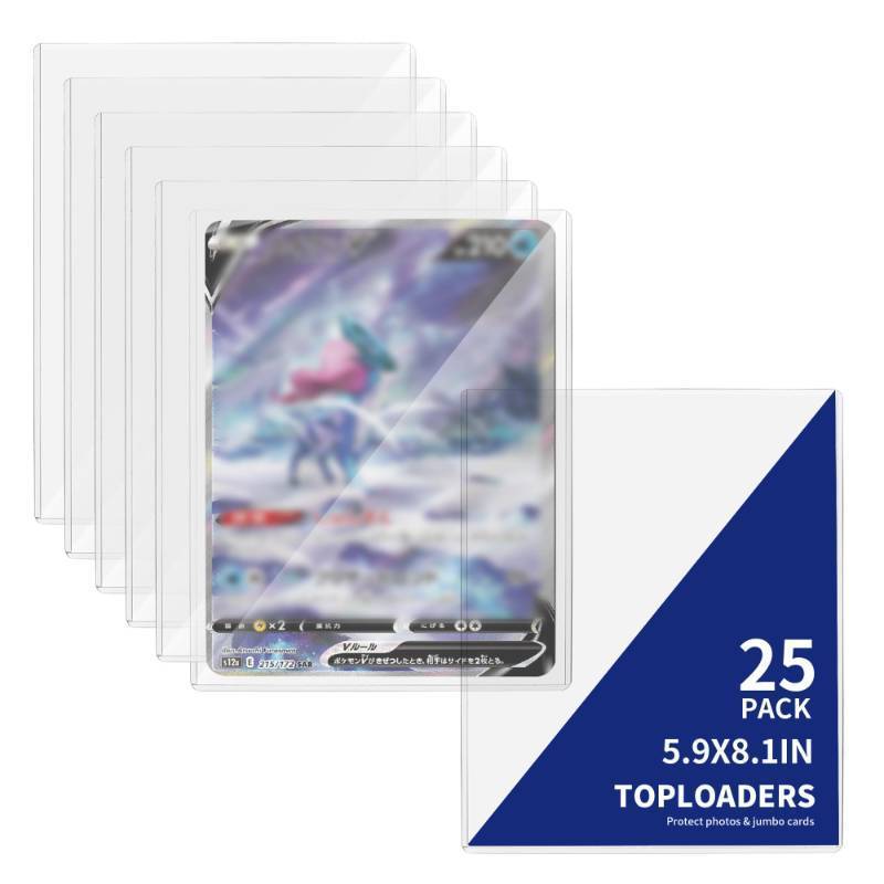 lot 41161 image: SouG 25 Pack 5.9 x8.1 Jumbo Card Sleeves, PVC Clear Card Protectors for Game Trading Sports Cards Collecting Storing Display Supplies(25 Pcs) - Retail $17