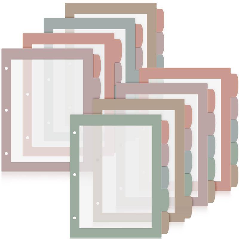 lot 41188 image: Chivertion 8 Sets Big Tab Binder Dividers Plastic 5 Tab Index Divider for 3 Ring Binders with Tabs 40 Pack Morandi Colors Letter Size 11.2 x 9.2 Heavy Duty for School Office Home Students Coworkers - Retail $21