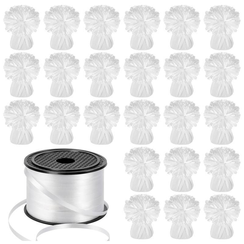 lot 44483 image: 24 PCS Balloon Weights Metallic Anchor, Balloon Holder Heavy Weights with 1 Roll Iridescent Crimped Ribbon for Balloons Table Party Favor Birthday Decor(White) - Retail $27