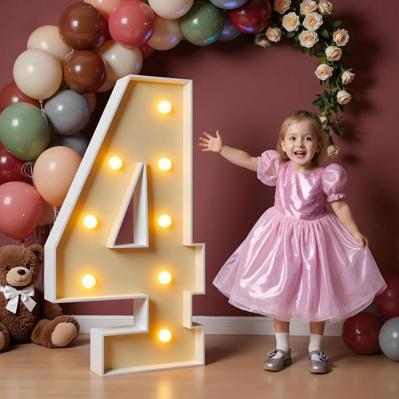 lot 50472 image: Imprsv 3FT Light Up Numbers, Marquee Numbers 4 for Birthday and Anniversary Party Decorations, Large Light Up 4, Pre-Cut Foam Board Kit - Retail $28