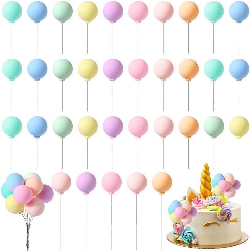 lot 50854 image: Sieral 40 Pcs Mini Balloon Cake Toppers Colorful Rainbow Cake Topper Round Clay Balls Cupcake Toppers for Birthday Baby Shower Wedding Party Decorations(Pastel Color) - Retail $10