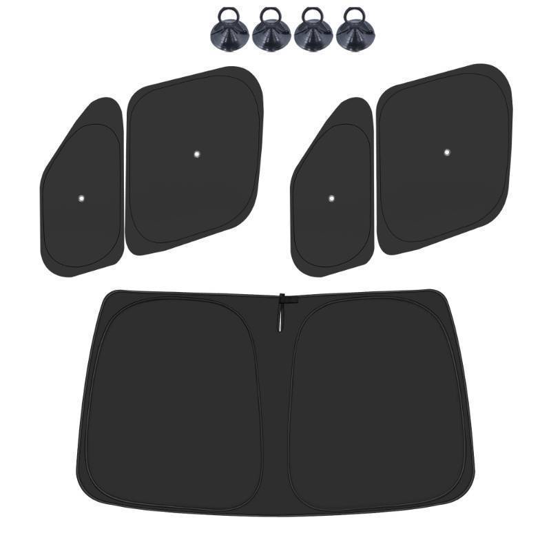 lot 51018 image: ULROLIT Front Windshield Side Window Sun Shade for 2014-2025 Dodge RAM ProMaster Full Size Cargo Van, Foldable Window Sunshade Sun Visor Protector, Window Shades Blocks UV Rays Heat, Pack of 5 - Retail $50