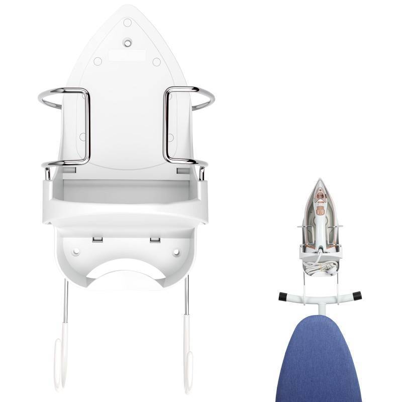 lot 58542 image: Alpinista Ironing Board Hanger Wall Mount Ironing Board Holder Wall Mount for Laundry Rooms Storage Organizer, White - Retail $21