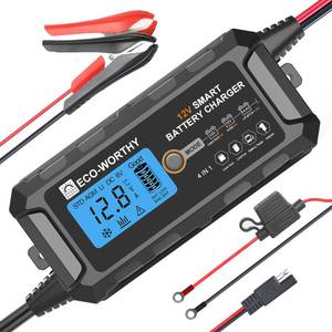 lot 44798 image: ECO-WORTHY 12V 5A Automatic Smart Battery Charger and Maintainer LCD Display for Lead Acid and Lithium (LiFePO4) Battery - Retail $45