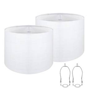 lot 44800 image: Lampshades Set of 2, White Drum Lampshade 13Top X 13 Bottom X 10 High, Lamp Shade for Table Lamps, Drum Lampshade for Floor Lamps (Spider Fitter) Easy Assembly Replacement Lampshades - Retail $30