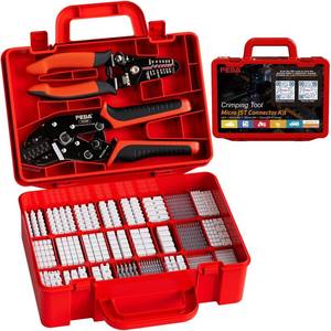 lot 44810 image: PEBA Crimping Tool and JST Connector Kit, 30 Types of 1.0mm JST-SH, 1.25mm JST-GH, 1.5mm JST-ZH, 2.0 mm JST-PH Connectors & Contacts, Crimping Pliers AWG 32-22 for 1.0mm - 2.0mm Pitch Pin Terminal - Retail $42
