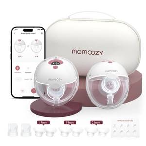 lot 44814 image: Momcozy M5 Smart APP Controlled Wearable Breast Pump, Hands-Free Wireless Electric Pump, 3 Modes 9 Suction Levels, BPA-Free, Portable Lightweight, 24mm Flange, 2-Pack Cozy Red - Retail $150