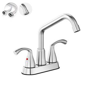 lot 44817 image: Phiestina Chrome Swivel Long Spout Bathroom Laundry Utility Sink Faucet with Garden House Threaded End-4 Inch Centerset,Lead-Free, Water Supply Lines,3 Hole Slop Sink Tub Faucet,LF180-C