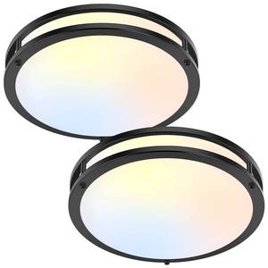 lot 44818 image: Ceiling Lights Black, 13inch Flush Mount Light Fixtures 3600LM 2700K3000K4000K5000K6500K Color Changing Ceiling Lights, Modern Dimmable Lighting for Kitchen Living Room Bedroom 2 pack - Retail $50