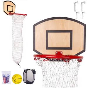 lot 44824 image: Wooden Basketball Hoop Hamper,Over The Door Laundry Hamper,Two Different Hook Sizes,Basketball SetClothes Basket,Storage & Fun 2 in 1 - Retail $34