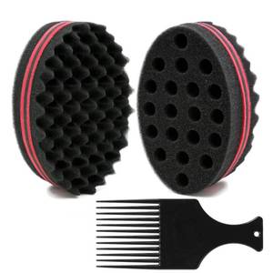 lot 44842 image: BEWAVE Big Holes Barber Hair Brush Sponge Dreads Locking Twist Afro Curl Coil Wave Hair Care Tool, 2 Pcs with 1 Pc Hair Pick - Retail $8