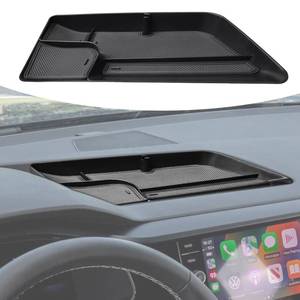 lot 44847 image: TACOBRO Interior Dashboard Storage Compatible with Volkswagen Taos 2022 2023 2024 Accessories, Taos Dash Mounted Organizer Tissue Holder Tray Box ABS Black - Retail $18