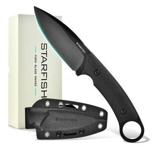 lot 44848 image: STARFISH 3.5 Full Tang Fixed Blade Knife, DC53 Steel Titanium Coating Blade G10 Handle Bowie Knives with Sheath for Camping, Hiking, Survival